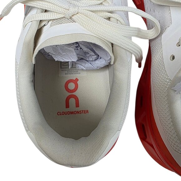 ON Cloudmonster Sneakers, White/Flame, Lifestyle, Athletic, Women's Size 10 - Picture 12 of 13